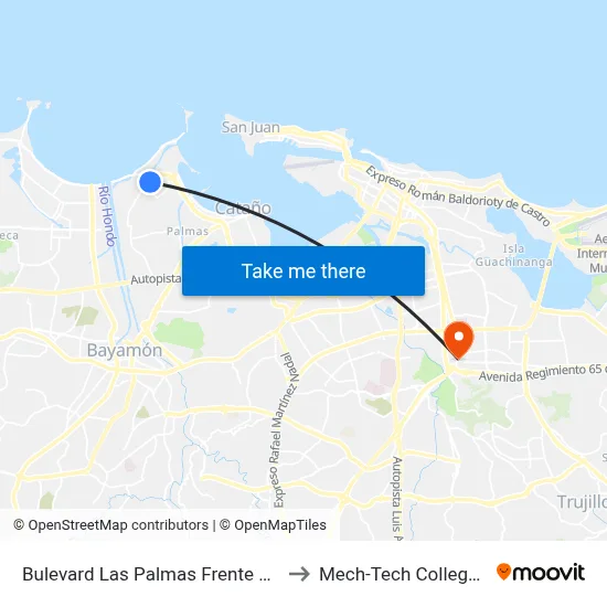 Bulevard Las Palmas Frente Condominio Angeli to Mech-Tech College Rio Piedras map