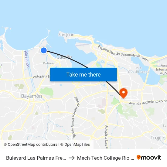 Bulevard Las Palmas Frente Mall to Mech-Tech College Rio Piedras map