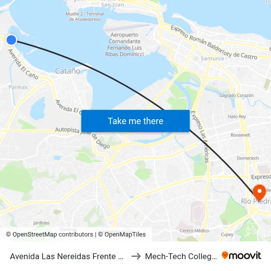 Avenida Las Nereidas Frente Parque La Esperanza to Mech-Tech College Rio Piedras map