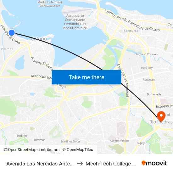 Avenida Las Nereidas Antes Calle Otero to Mech-Tech College Rio Piedras map
