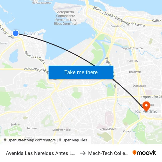 Avenida Las Nereidas Antes Lado Opuesto Calle Este to Mech-Tech College Rio Piedras map