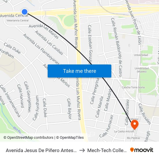 Avenida Jesus De Piñero Antes Calle Isabel La Católica to Mech-Tech College Rio Piedras map
