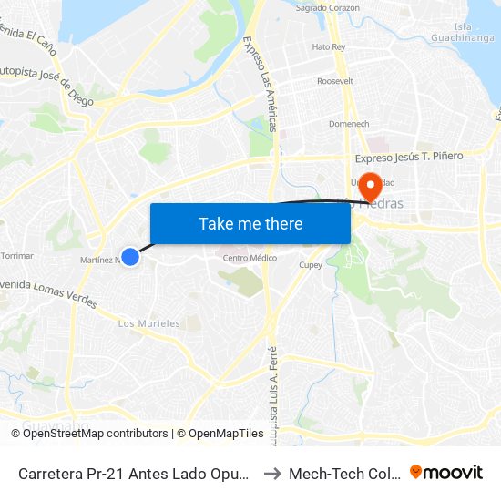 Carretera Pr-21 Antes Lado Opuesto Calle Sandalio Enrique León to Mech-Tech College Rio Piedras map