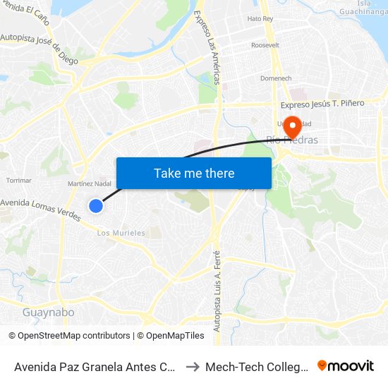 Avenida Paz Granela Antes Calle Esteban Padilla to Mech-Tech College Rio Piedras map