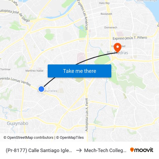 (Pr-8177) Calle Santiago Iglesia Despues Calle 5 to Mech-Tech College Rio Piedras map