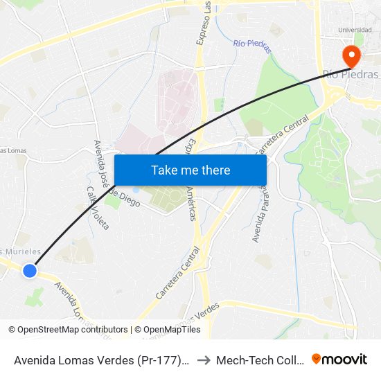 Avenida Lomas Verdes (Pr-177) Esquina Calle Petiouita Solis to Mech-Tech College Rio Piedras map