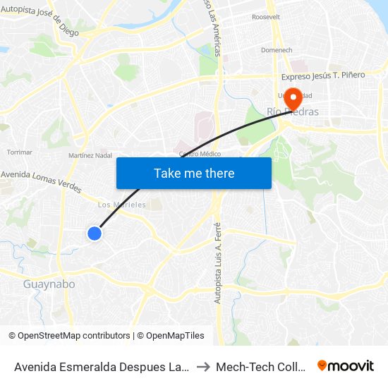 Avenida Esmeralda Despues Lado Opuesto Calle Tropical to Mech-Tech College Rio Piedras map