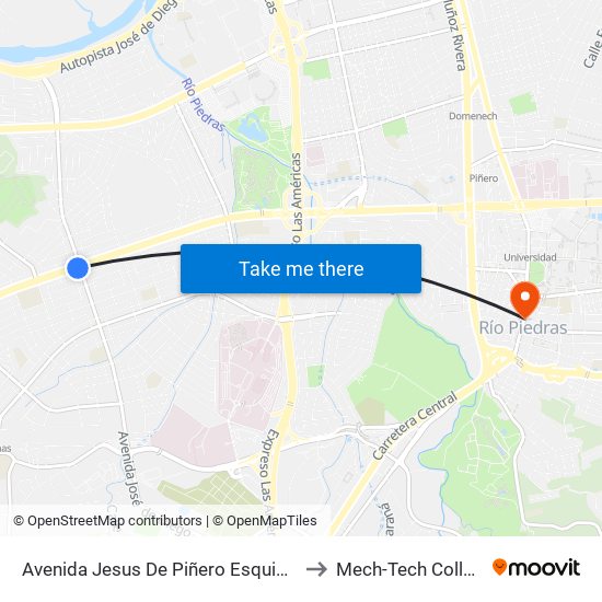 Avenida Jesus De Piñero Esquiona Avenida José De Diego to Mech-Tech College Rio Piedras map