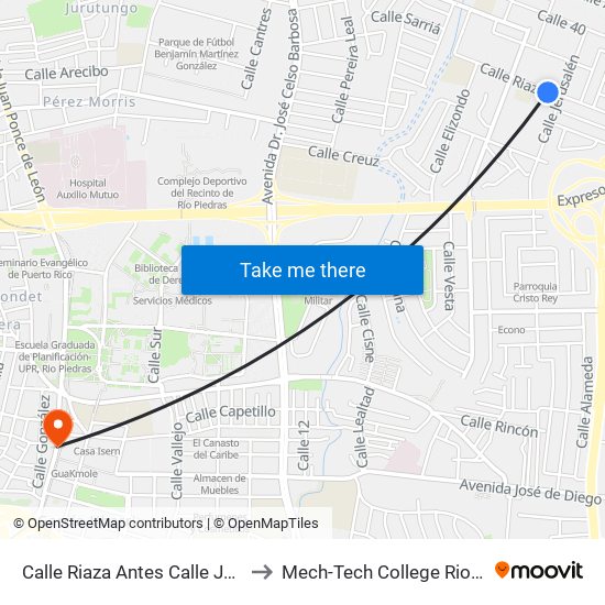 Calle Riaza Antes Calle Jerusalem to Mech-Tech College Rio Piedras map