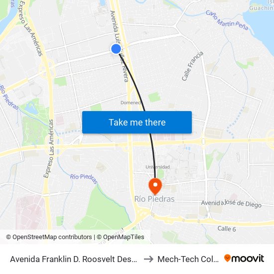 Avenida Franklin D. Roosvelt Despues Avenida Luis Muñoz Rivera to Mech-Tech College Rio Piedras map