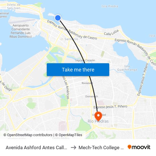 Avenida Ashford Antes Calle Barranquitas to Mech-Tech College Rio Piedras map