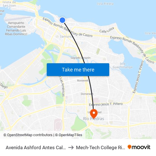 Avenida Ashford Antes Calle Condado to Mech-Tech College Rio Piedras map