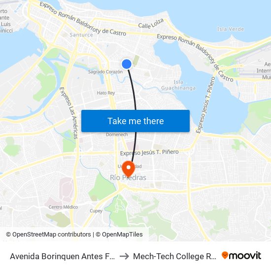 Avenida Borinquen Antes Felipe Goyco to Mech-Tech College Rio Piedras map