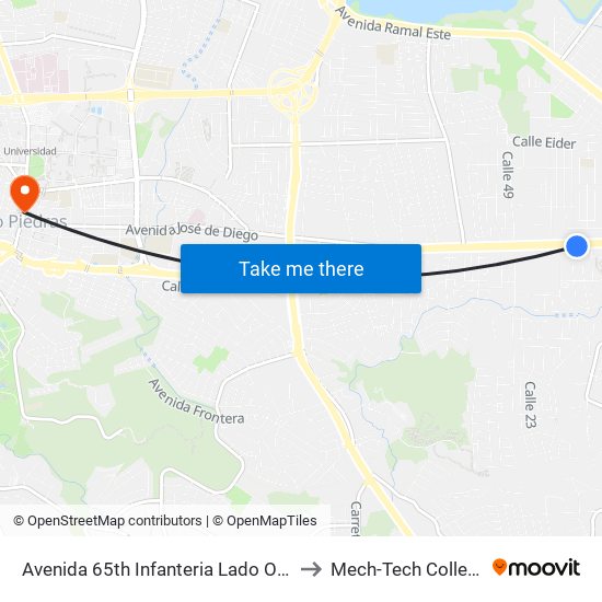 Avenida 65th Infanteria Lado Opuesto Calle Yaboa Real to Mech-Tech College Rio Piedras map