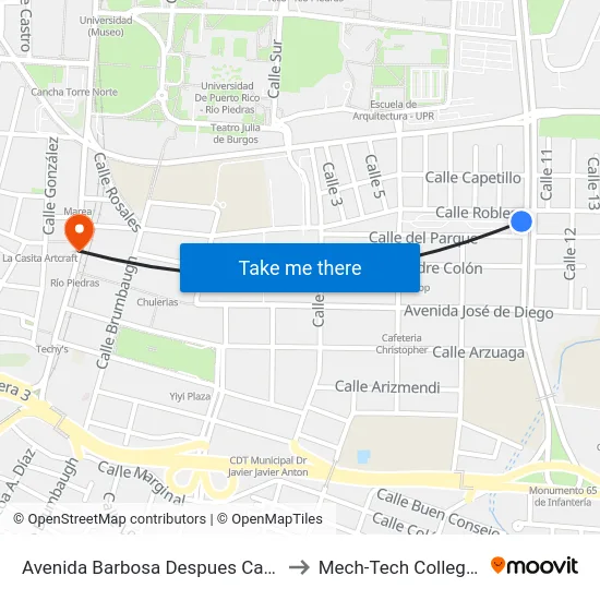 Avenida Barbosa Despues Calle Roble (Capetillo) to Mech-Tech College Rio Piedras map