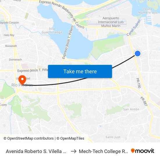 Avenida Roberto S. Vilella Antes Pr-190 to Mech-Tech College Rio Piedras map