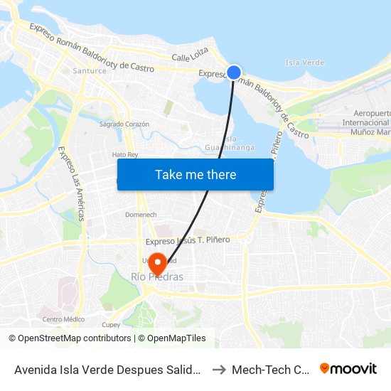 Avenida Isla Verde Despues Salida Expreso Ramón Baldorioty De Castro to Mech-Tech College Rio Piedras map