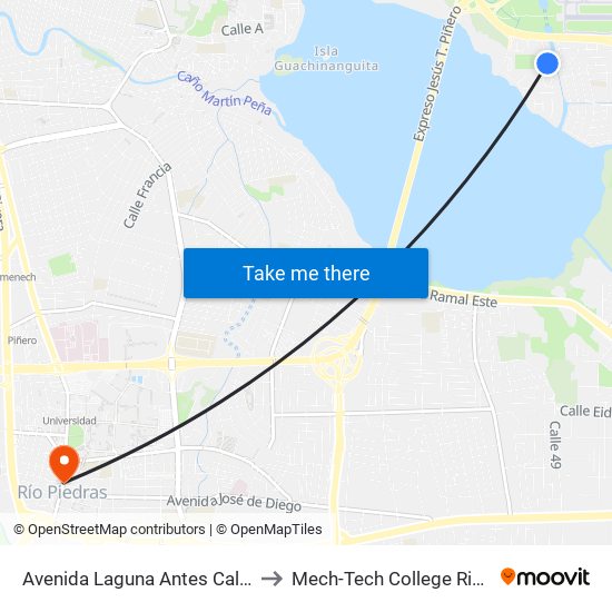 Avenida Laguna Antes Calle Acuario to Mech-Tech College Rio Piedras map