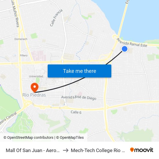 Mall Of San Juan - Aeropuerto to Mech-Tech College Rio Piedras map