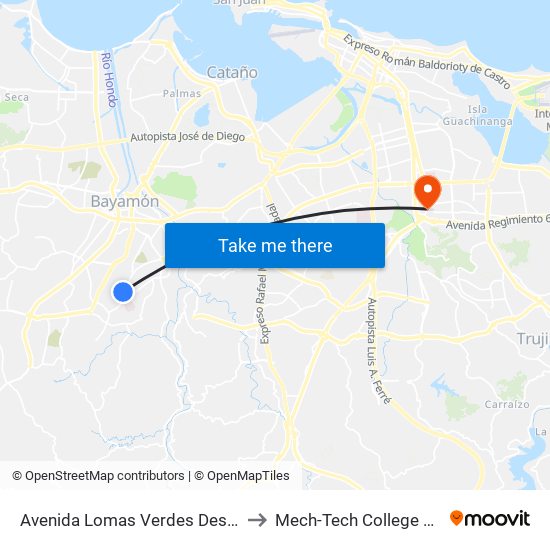 Avenida Lomas Verdes Despues Calle 24 to Mech-Tech College Rio Piedras map