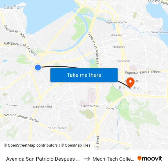 Avenida San Patricio Despues De La Avenida Roosevelt to Mech-Tech College Rio Piedras map