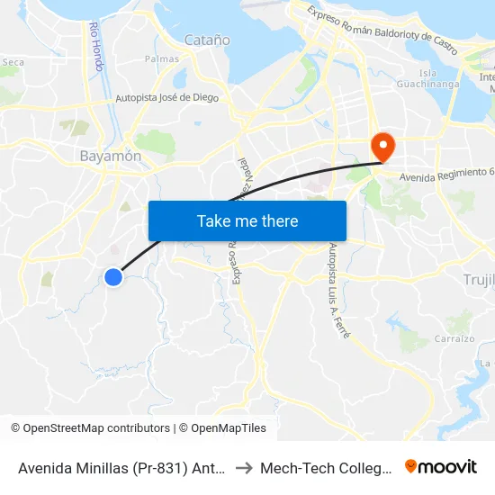 Avenida Minillas (Pr-831) Antes Avenida Irlanda to Mech-Tech College Rio Piedras map