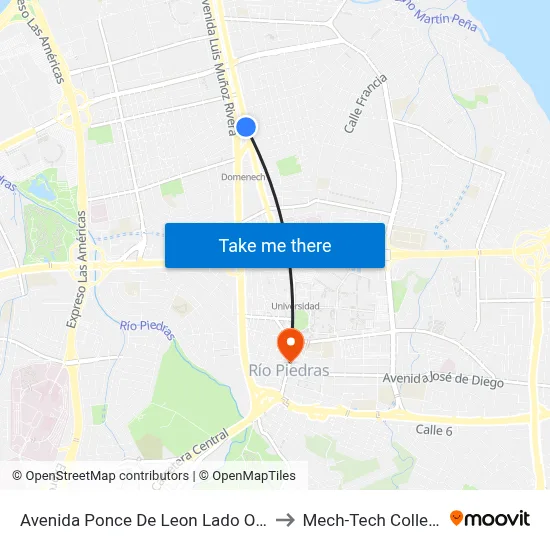 Avenida Ponce De Leon Lado Opuesto Calle Ruiz Belvis to Mech-Tech College Rio Piedras map