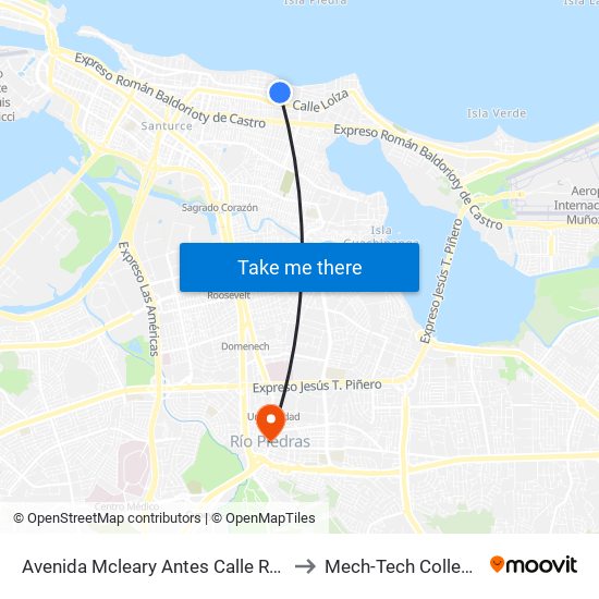 Avenida Mcleary Antes Calle Rampla Del Admirantes to Mech-Tech College Rio Piedras map