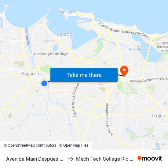 Avenida Main Despues Calle 17 to Mech-Tech College Rio Piedras map