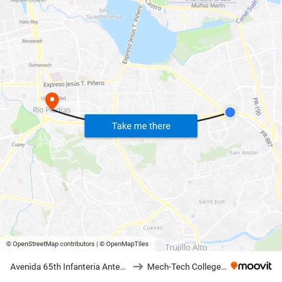 Avenida 65th Infanteria Antes Calle Hernandez to Mech-Tech College Rio Piedras map