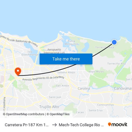 Carretera Pr-187 Km 13 Hm 0 to Mech-Tech College Rio Piedras map