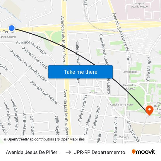 Avenida Jesus De Piñero Antes Calle Isabel La Católica to UPR-RP Departamemto De Mùsica Edif. Agustin Stahl map