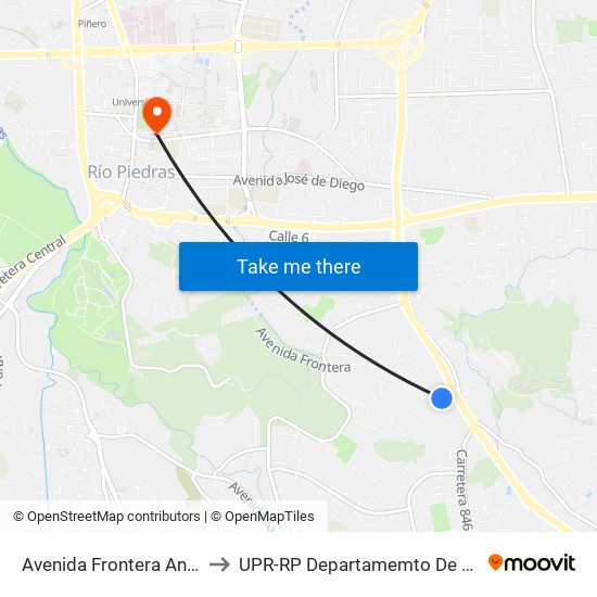 Avenida Frontera Antes Calle Cantizales to UPR-RP Departamemto De Mùsica Edif. Agustin Stahl map
