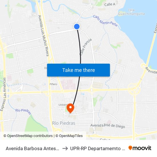 Avenida Barbosa Antes Avenida Franklin D. Roosvelt to UPR-RP Departamemto De Mùsica Edif. Agustin Stahl map