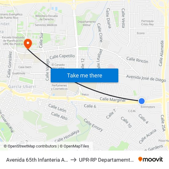 Avenida 65th Infanteria Antes Calle Soldado Alcides Reyes to UPR-RP Departamemto De Mùsica Edif. Agustin Stahl map