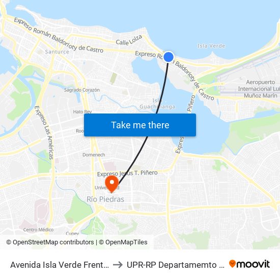 Avenida Isla Verde Frente A Condominio Beach Tower to UPR-RP Departamemto De Mùsica Edif. Agustin Stahl map
