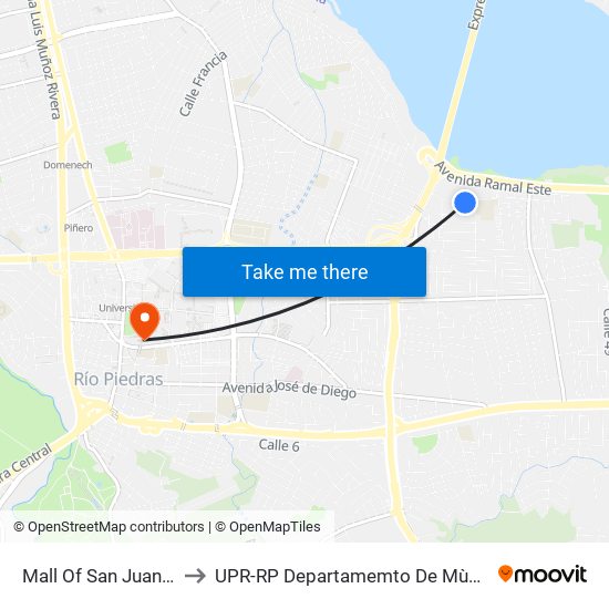 Mall Of San Juan - Aeropuerto to UPR-RP Departamemto De Mùsica Edif. Agustin Stahl map