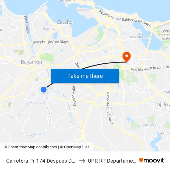 Carretera Pr-174 Despues De La Salir De La Universidad  Upr (Hacia Bayamón) to UPR-RP Departamemto De Mùsica Edif. Agustin Stahl map