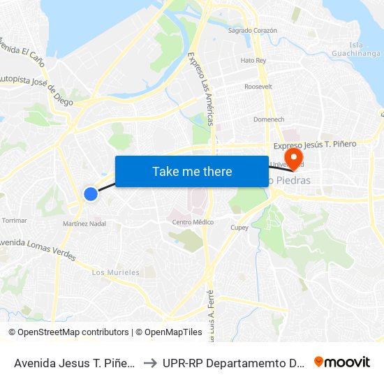 Avenida Jesus T. Piñero Frente A Villa España to UPR-RP Departamemto De Mùsica Edif. Agustin Stahl map