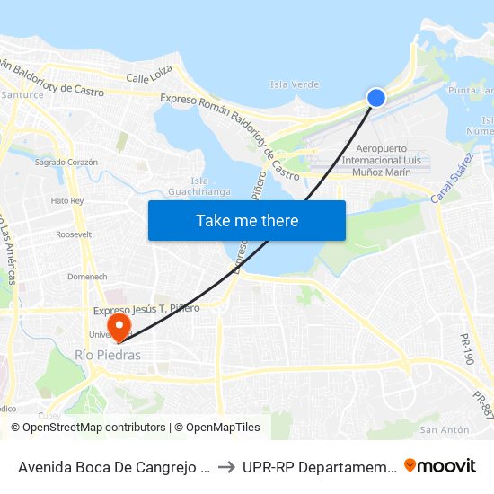 Avenida Boca De Cangrejo (Pr-187) 1ra Entrada Balneario Carolina to UPR-RP Departamemto De Mùsica Edif. Agustin Stahl map