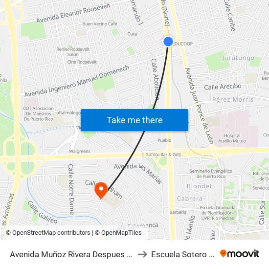 Avenida Muñoz Rivera Despues Calle Guayama to Escuela Sotero Figueroa map