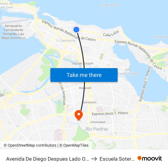 Avenida De Diego Despues Lado Opuesto Calle Las Maria to Escuela Sotero Figueroa map