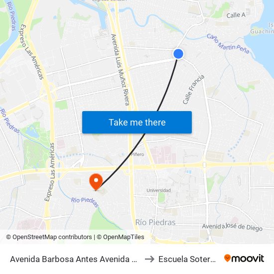 Avenida Barbosa Antes Avenida Franklin D. Roosvelt to Escuela Sotero Figueroa map