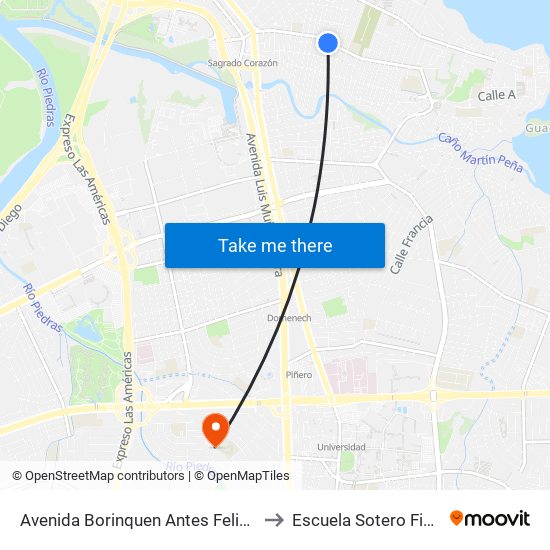 Avenida Borinquen Antes Felipe Goyco to Escuela Sotero Figueroa map