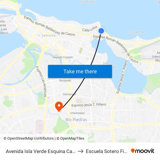 Avenida Isla Verde Esquina Calle Jupiter to Escuela Sotero Figueroa map