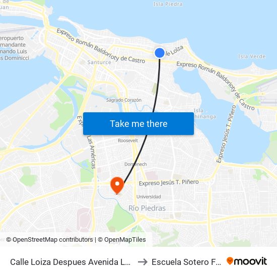 Calle Loiza Despues Avenida Las Americas to Escuela Sotero Figueroa map