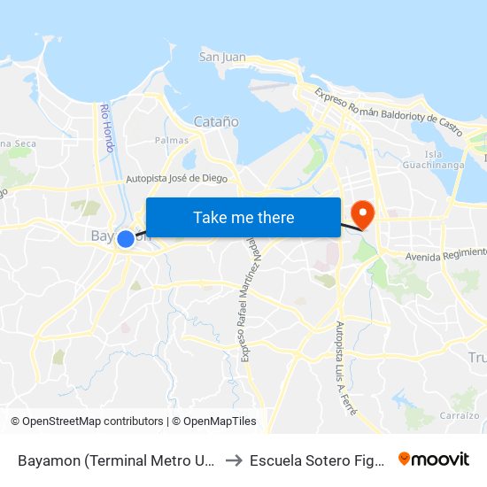 Bayamon (Terminal Metro Urbano) to Escuela Sotero Figueroa map