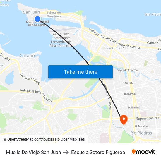 Muelle De Viejo San Juan to Escuela Sotero Figueroa map