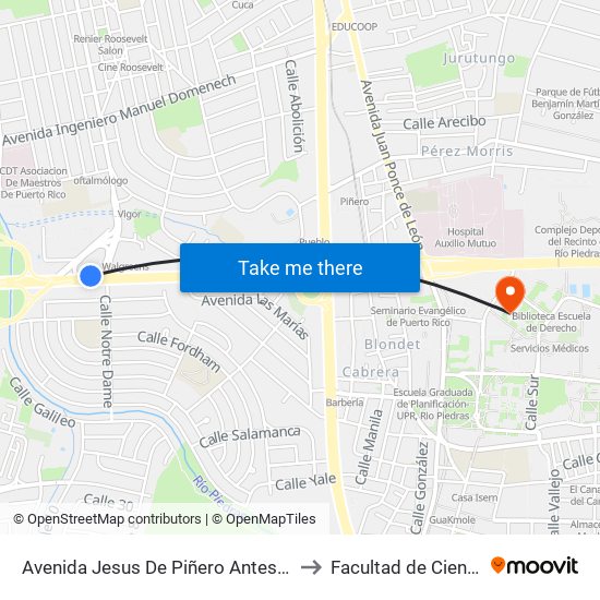Avenida Jesus De Piñero Antes Calle Teniente César Luis González to Facultad de Ciencias Sociales UPRRP map