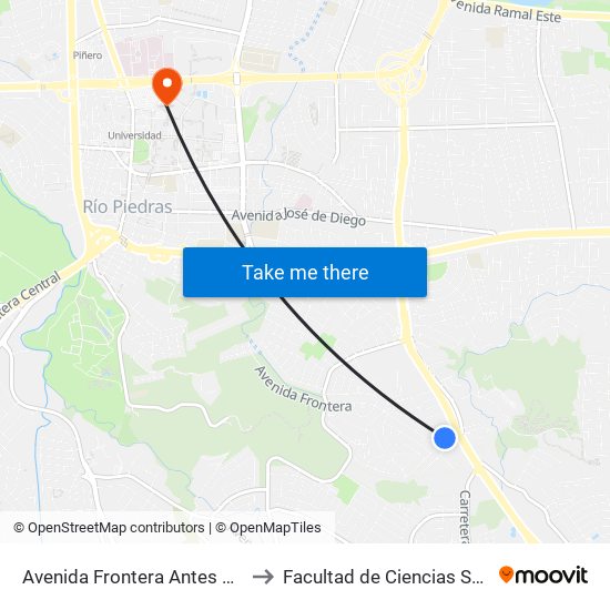 Avenida Frontera Antes Calle Cantizales to Facultad de Ciencias Sociales UPRRP map